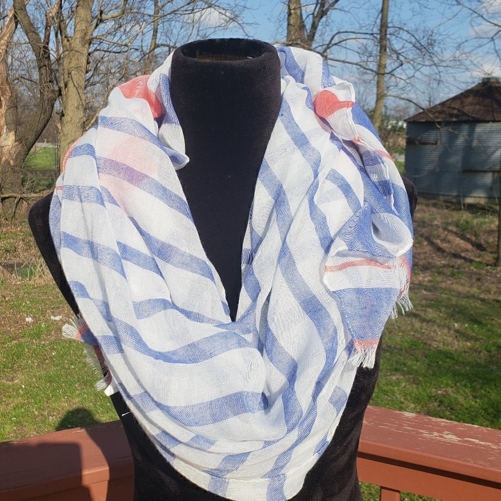 WestLoop Striped Red Blue White Sheer Scarf